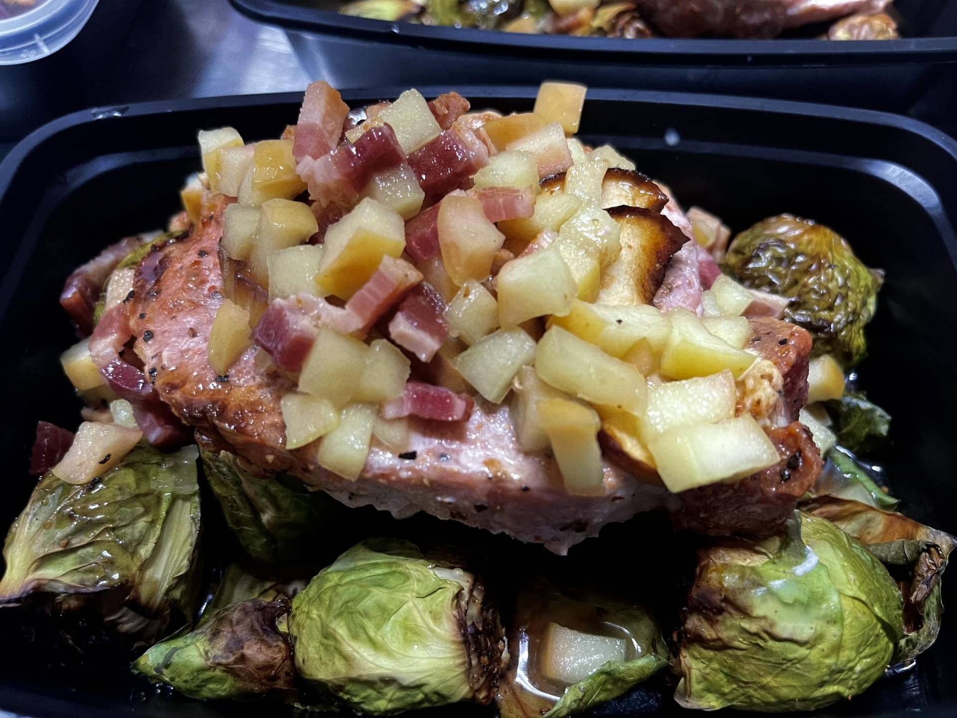 Apple Bacon Gastrique Pork Loin w/ Brussel Sprouts