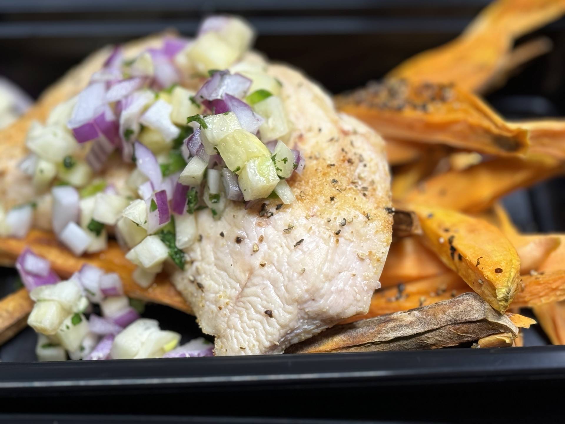 Cajun Chicken w/ Mardi Gras Salsa & Sweet Potato Sticks