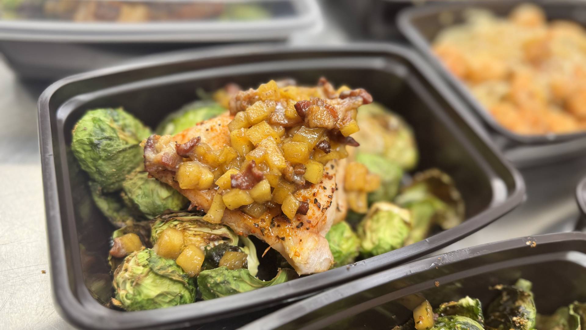 Apple Bacon Gastrique Chicken w/ Brussel Sprouts